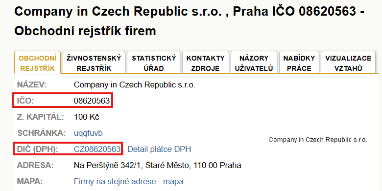 捷克共和国税务识别号(TIN) 4 捷克共和国公司